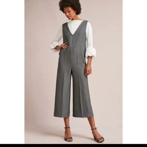 Anthropologie Cartonnier Wide Leg Black/Gray  Tweed Herring Bone Jumpsuit SZ M